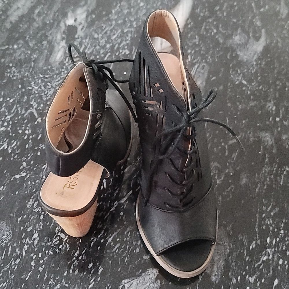 Restricted Open-Toe Lace Up Block Heel Ankle Boot… - image 4